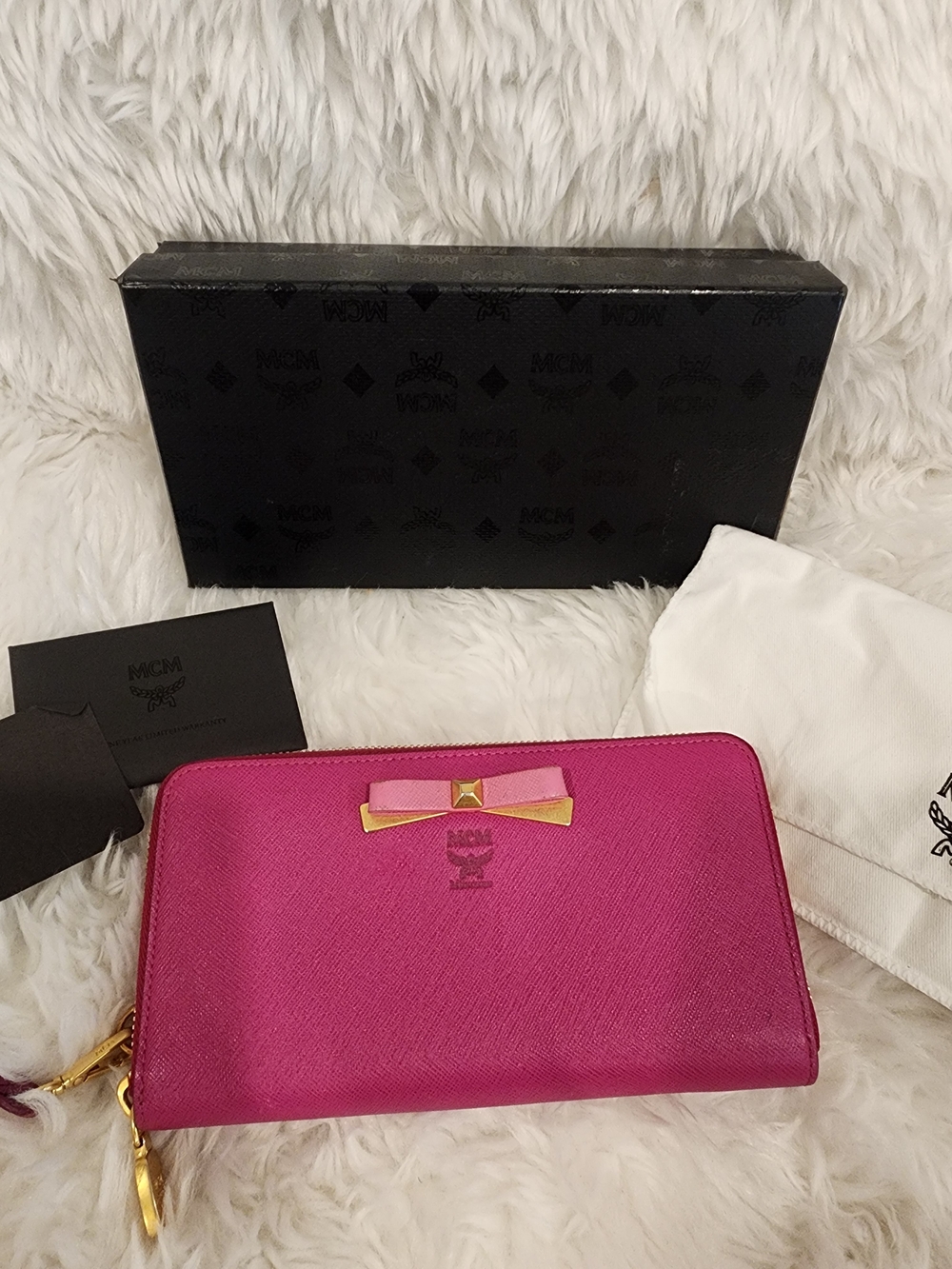 MCM Pink Bow Zip Wallet